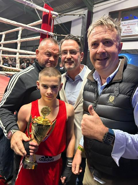 Best boxer - Louie Taylor with Graham Brockway, dad Chris and sponsor Tim Haggar